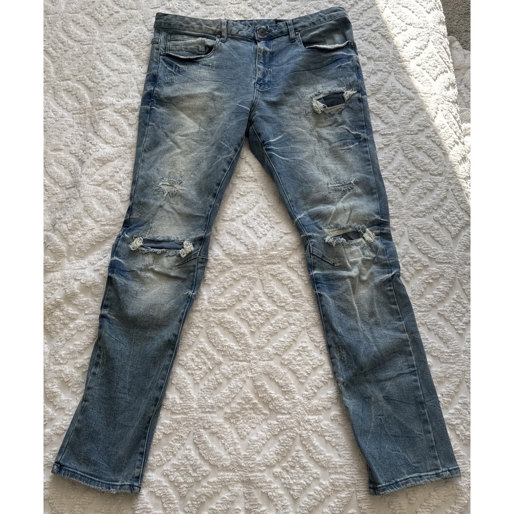 Smoke Rise Men's 36x32 Slim Fit Distressed Y2K Denim Jeans Grunge Moto Hip Hop